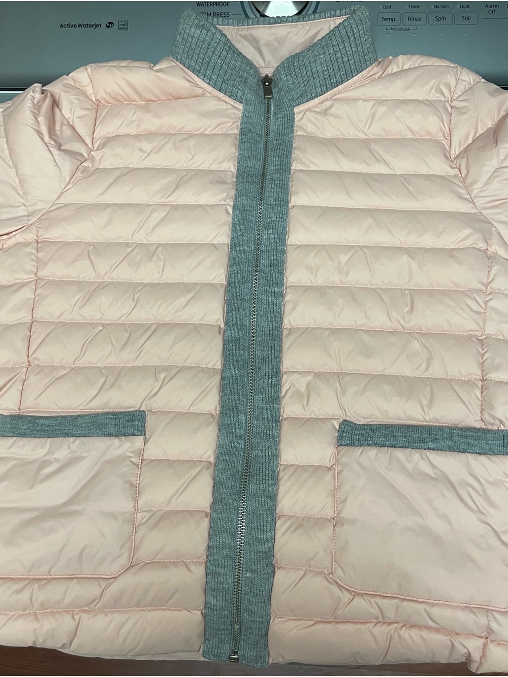 Light Pink Valencia Quilted Puffer Jacket with Gray Trim - Picture 5 of 8
